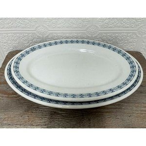 Albert Pick & Company, 2 Oval Plates, Vitrified China - White & Blue